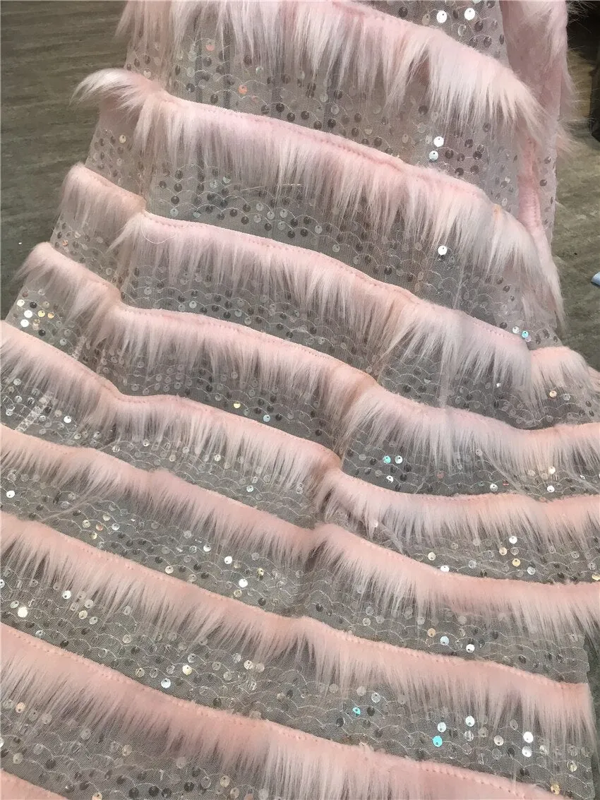 5 YARDS / 3 COLORS / Felicie Horizontal Feather Lines Glitter Sequin Beaded Embroidery Tulle Mesh Dance Party Lace Party Prom Bridal Dress Fabric