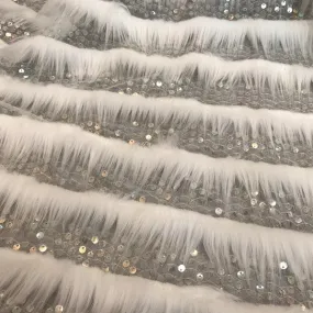 5 YARDS / 3 COLORS / Felicie Horizontal Feather Lines Glitter Sequin Beaded Embroidery Tulle Mesh Dance Party Lace Party Prom Bridal Dress Fabric