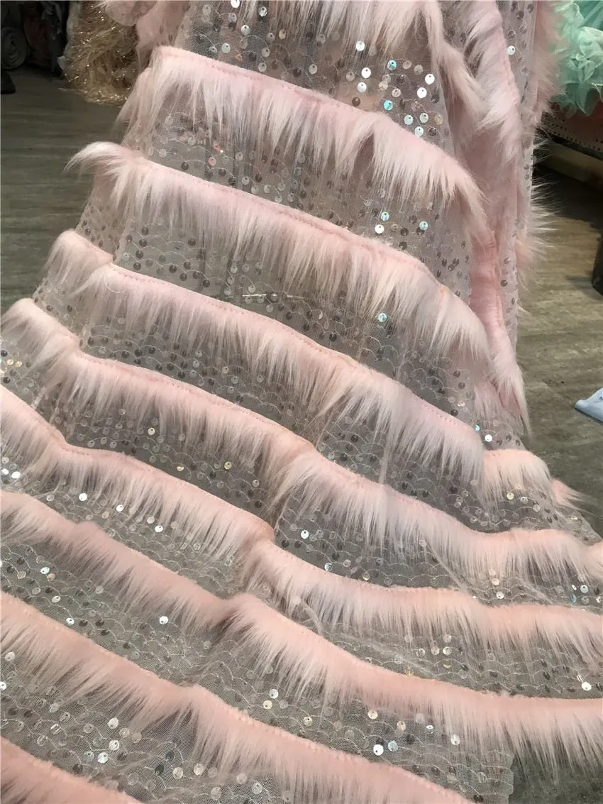 5 YARDS / 3 COLORS / Felicie Horizontal Feather Lines Glitter Sequin Beaded Embroidery Tulle Mesh Dance Party Lace Party Prom Bridal Dress Fabric