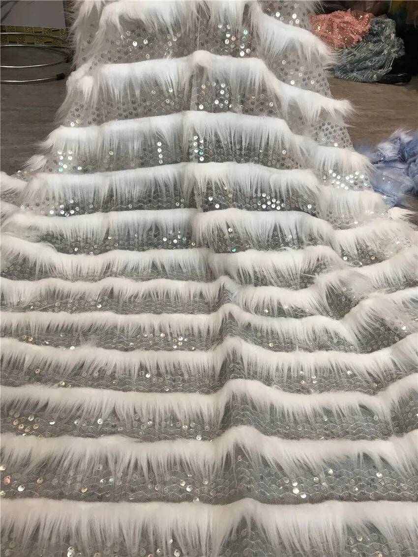 5 YARDS / 3 COLORS / Felicie Horizontal Feather Lines Glitter Sequin Beaded Embroidery Tulle Mesh Dance Party Lace Party Prom Bridal Dress Fabric