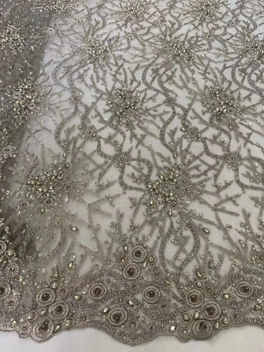 5 YARDS / 3 COLORS / Flamigo Floral Sequin Beaded Embroidery Tulle Mesh Lace Dress Fabric