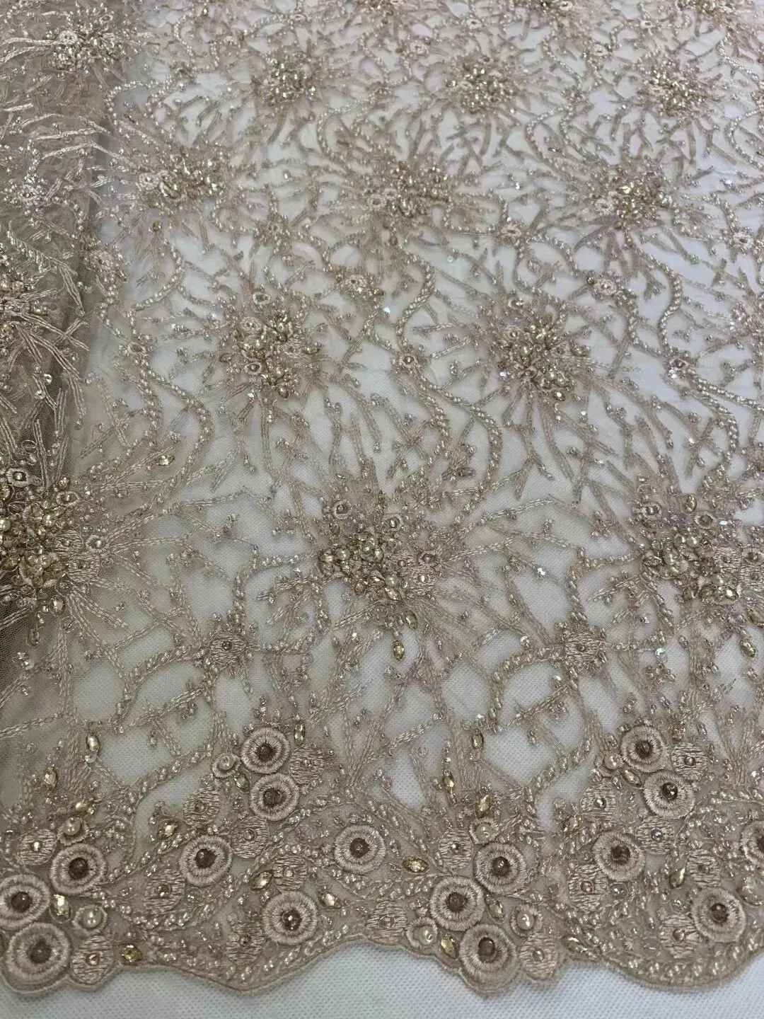 5 YARDS / 3 COLORS / Flamigo Floral Sequin Beaded Embroidery Tulle Mesh Lace Dress Fabric