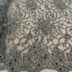 5 YARDS / 3 COLORS / Flamigo Floral Sequin Beaded Embroidery Tulle Mesh Lace Dress Fabric