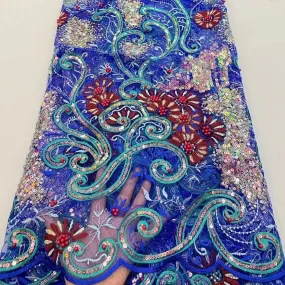 5 YARDS / 6 COLORS / Eneas Scroll Floral Glitter Sequin Beaded Embroidery Tulle Mesh Lace Party Prom Bridal Dress Fabric