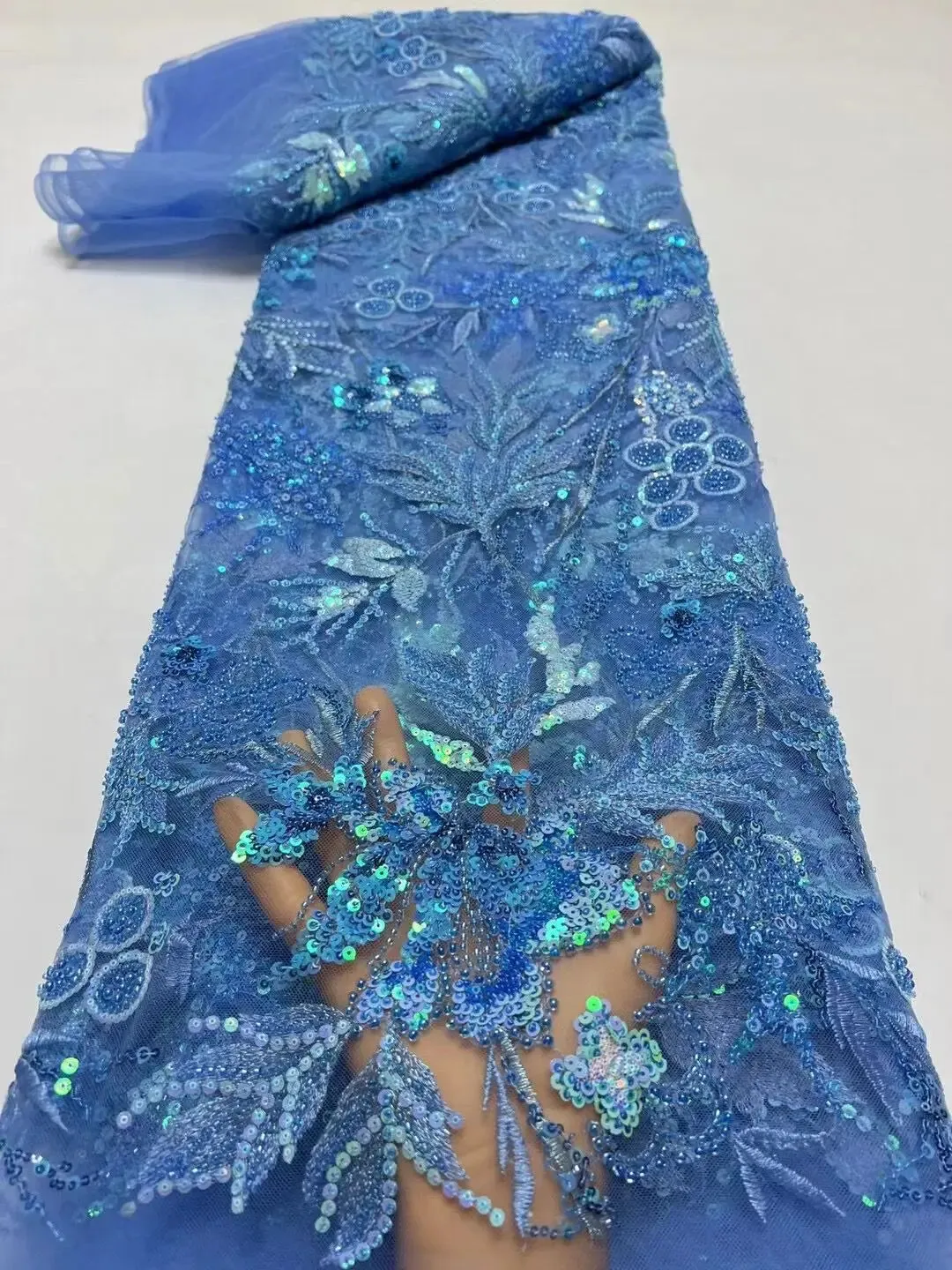 5 YARDS / 6 COLORS / Keliels Floral Beaded Embroidery Glitter Mesh Lace  Party Prom Bridal Dress Fabric