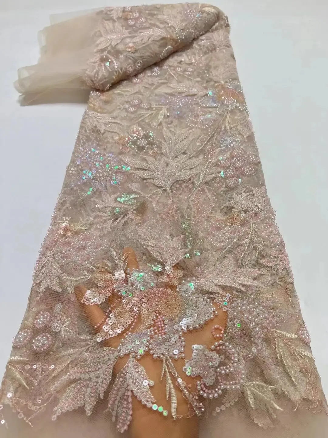 5 YARDS / 6 COLORS / Keliels Floral Beaded Embroidery Glitter Mesh Lace  Party Prom Bridal Dress Fabric