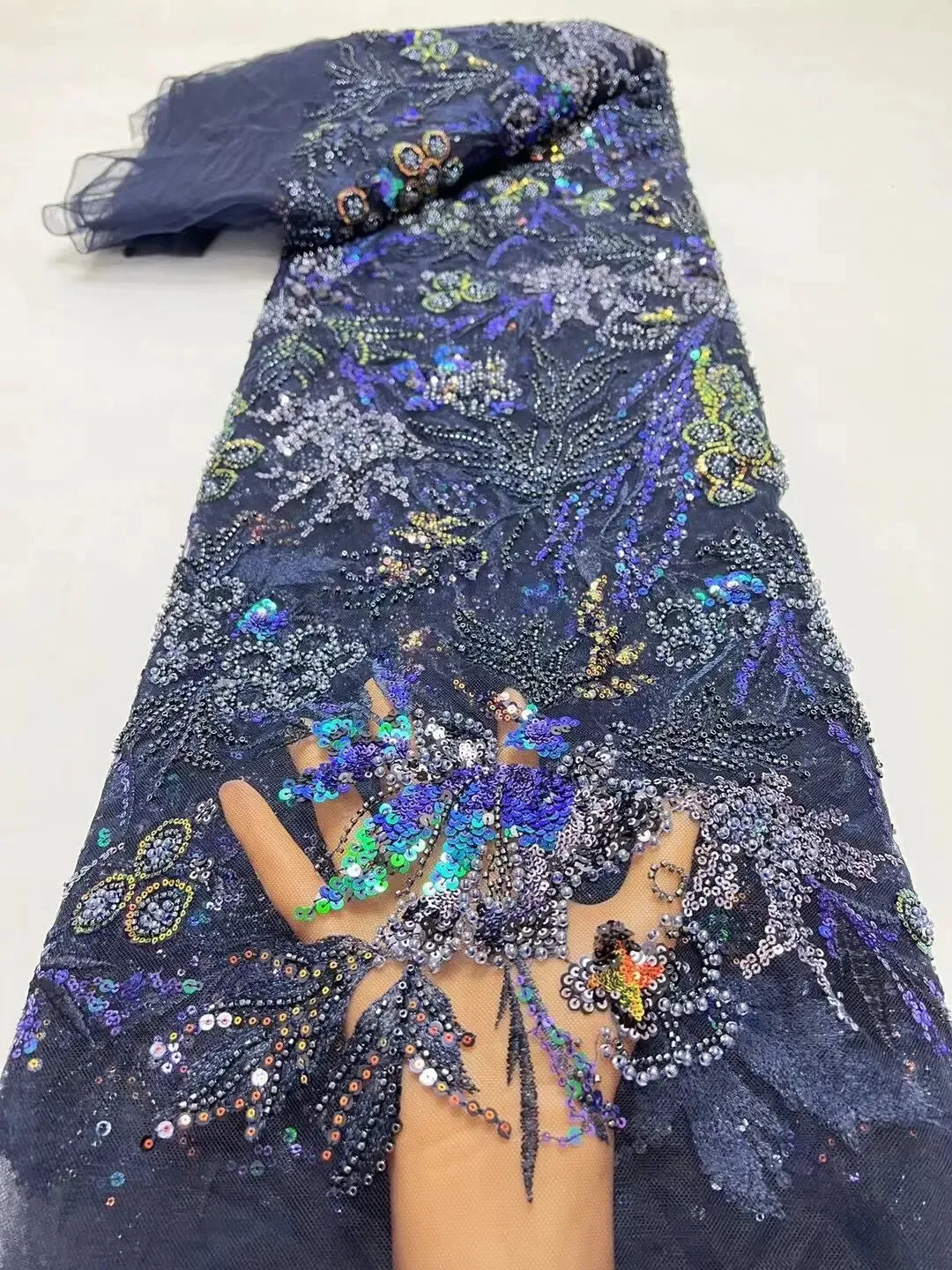5 YARDS / 6 COLORS / Keliels Floral Beaded Embroidery Glitter Mesh Lace  Party Prom Bridal Dress Fabric