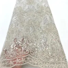 5 YARDS / 7 COLORS / Cassiopée Luxury Full Beaded Glitter Sequin Embroidery Tulle Mesh Lace Party Prom Bridal Dress Fabric