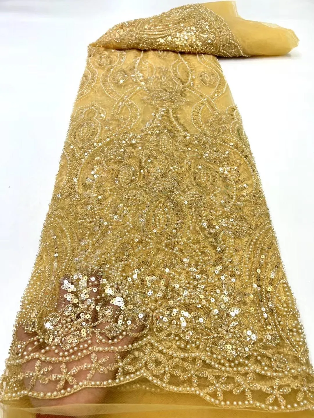 5 YARDS / 7 COLORS / Cassiopée Luxury Full Beaded Glitter Sequin Embroidery Tulle Mesh Lace Party Prom Bridal Dress Fabric