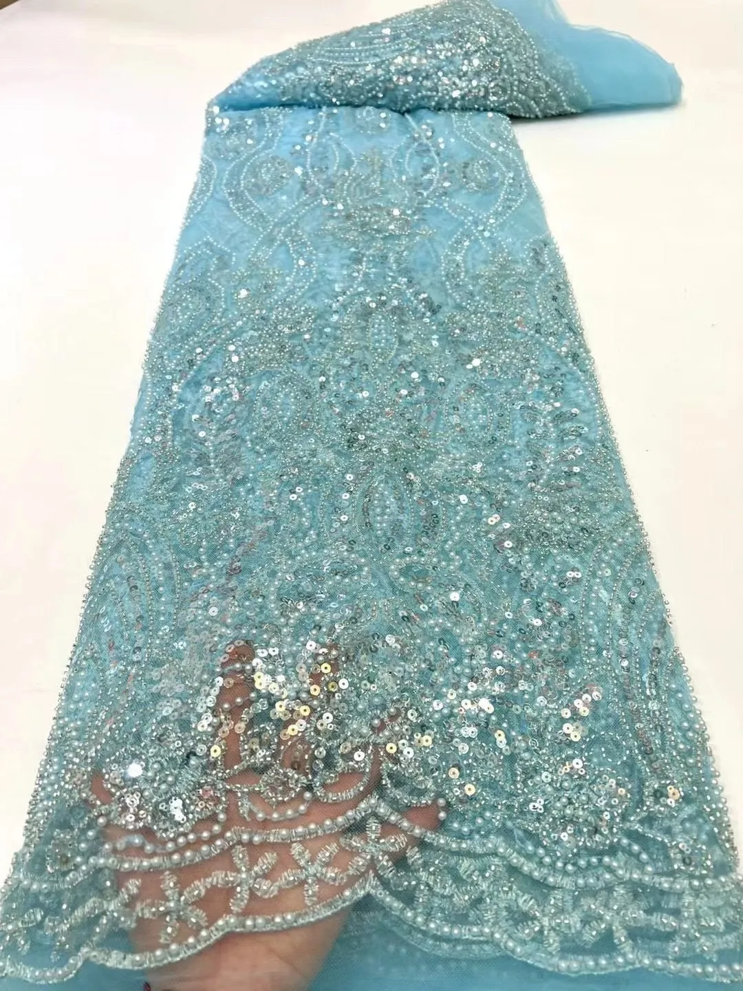 5 YARDS / 7 COLORS / Cassiopée Luxury Full Beaded Glitter Sequin Embroidery Tulle Mesh Lace Party Prom Bridal Dress Fabric