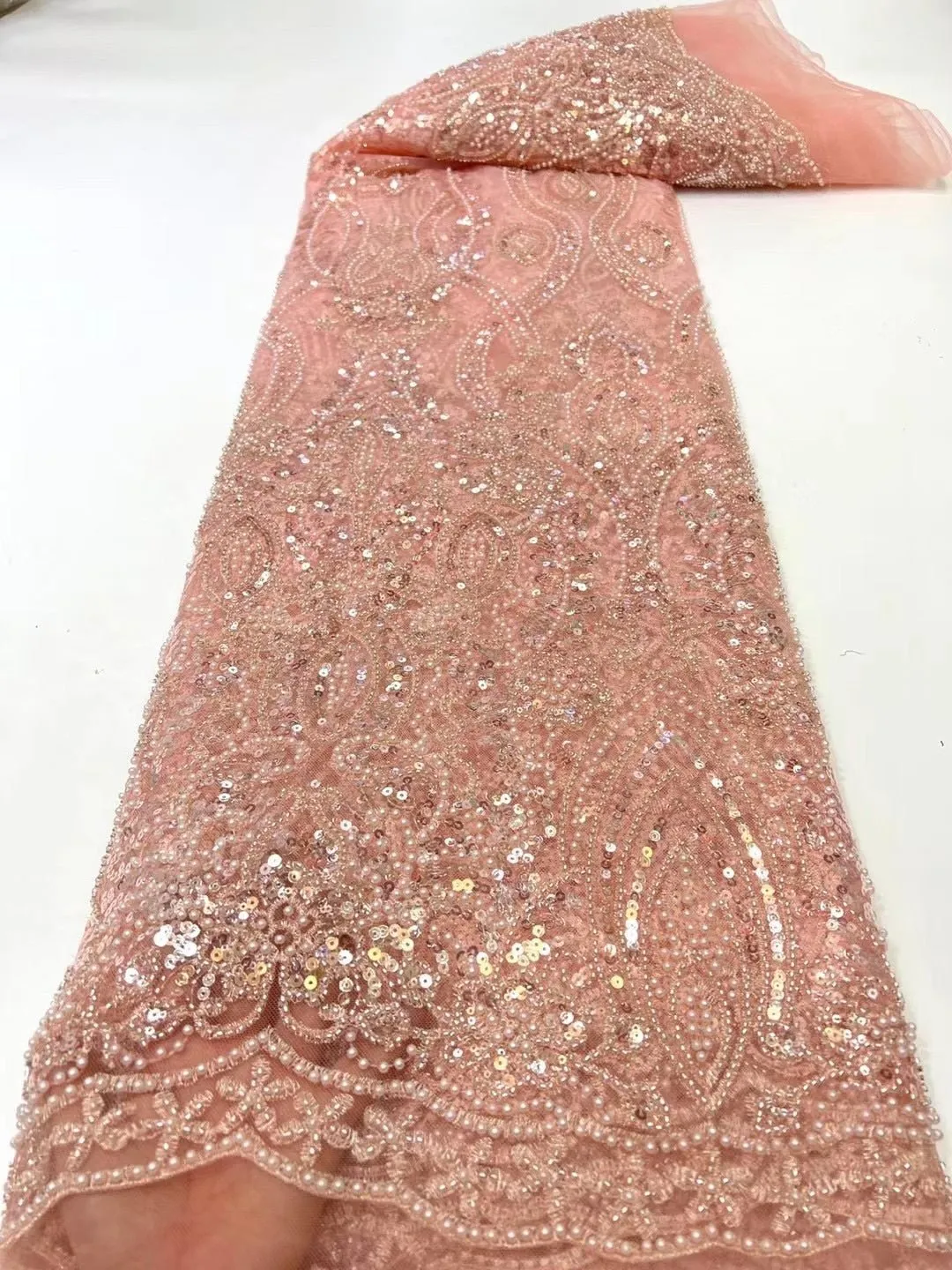 5 YARDS / 7 COLORS / Cassiopée Luxury Full Beaded Glitter Sequin Embroidery Tulle Mesh Lace Party Prom Bridal Dress Fabric