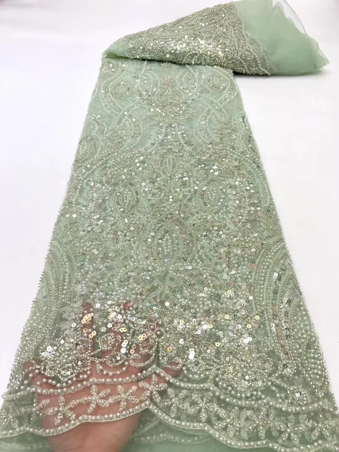 5 YARDS / 7 COLORS / Cassiopée Luxury Full Beaded Glitter Sequin Embroidery Tulle Mesh Lace Party Prom Bridal Dress Fabric