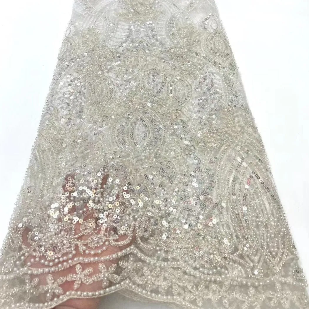 5 YARDS / 7 COLORS / Cassiopée Luxury Full Beaded Glitter Sequin Embroidery Tulle Mesh Lace Party Prom Bridal Dress Fabric