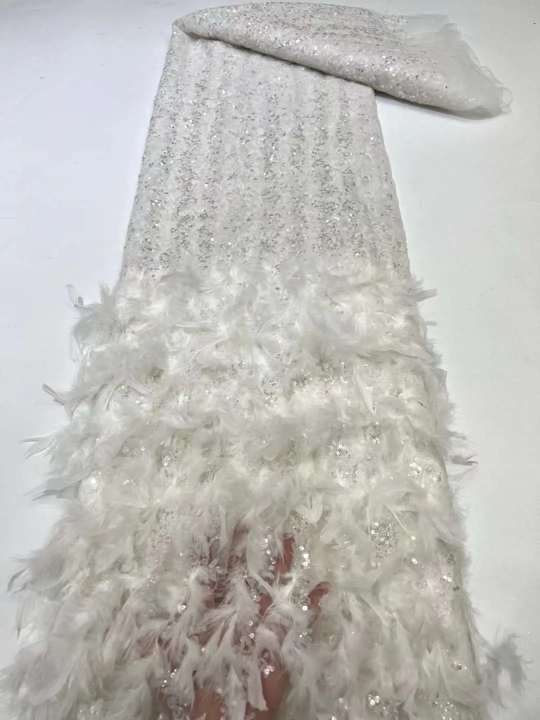 5 YARDS / 7 COLORS / Lailas Funky 3D Fur Beaded Glitter Embroidery Mesh Lace Party Wedding Party Prom Bridal Dress Fabric