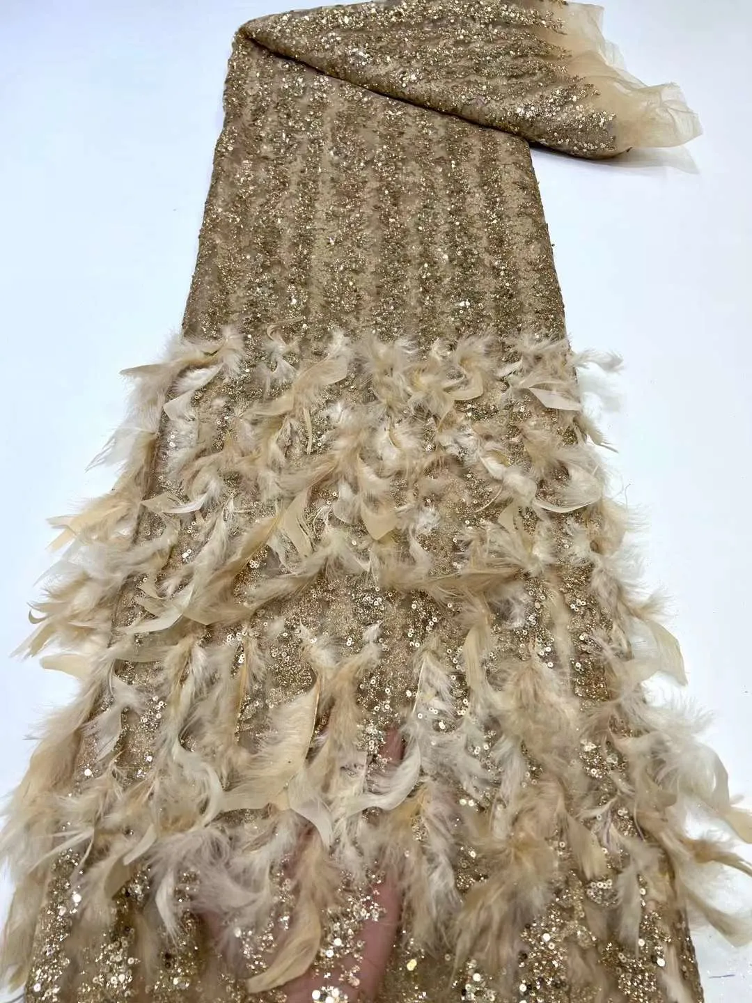 5 YARDS / 7 COLORS / Lailas Funky 3D Fur Beaded Glitter Embroidery Mesh Lace Party Wedding Party Prom Bridal Dress Fabric