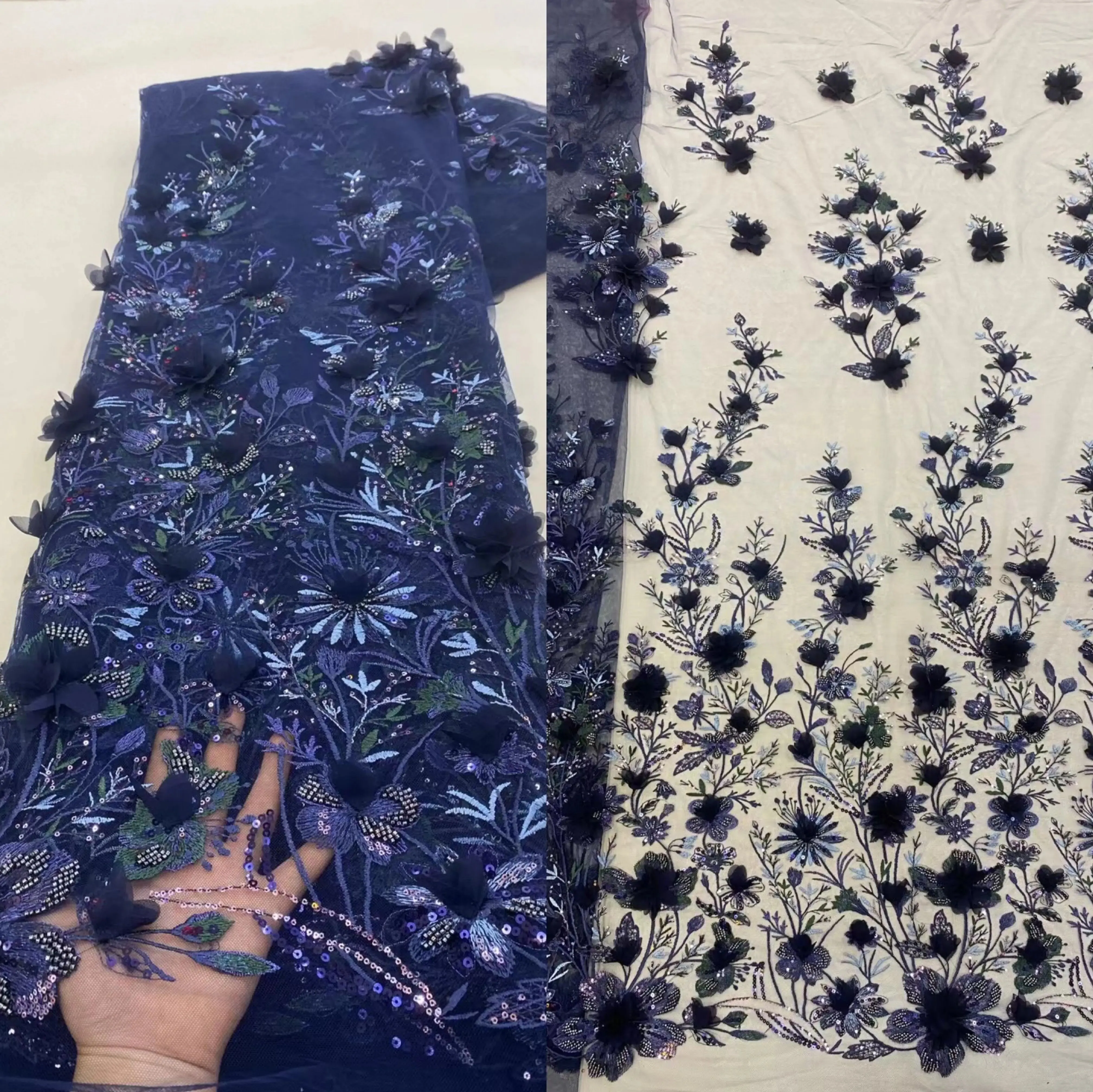 5 YARDS / 8 COLORS / Banimia Floral Beaded Embroidery Glitter Mesh Lace  Party Prom Bridal Dress Fabric