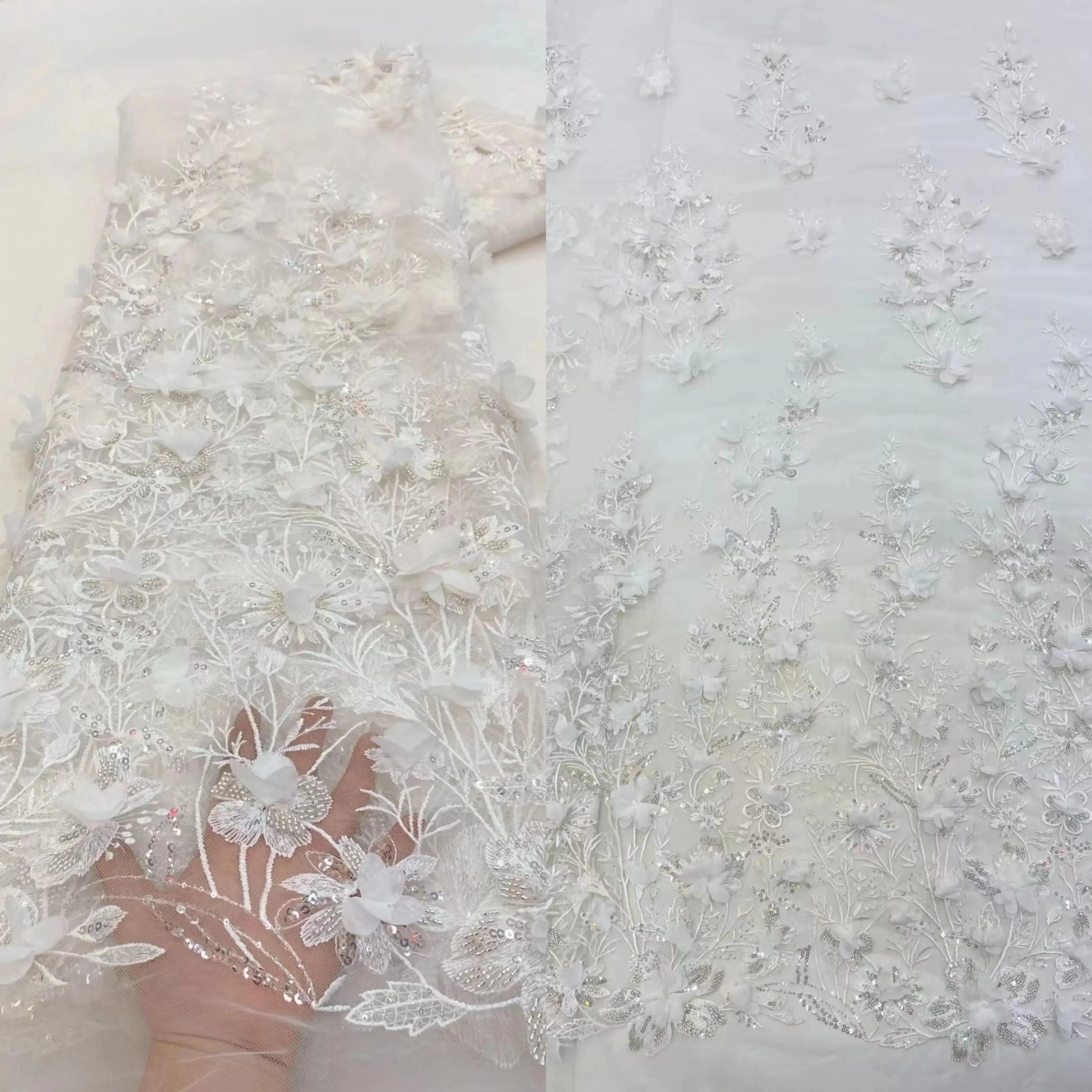 5 YARDS / 8 COLORS / Banimia Floral Beaded Embroidery Glitter Mesh Lace  Party Prom Bridal Dress Fabric