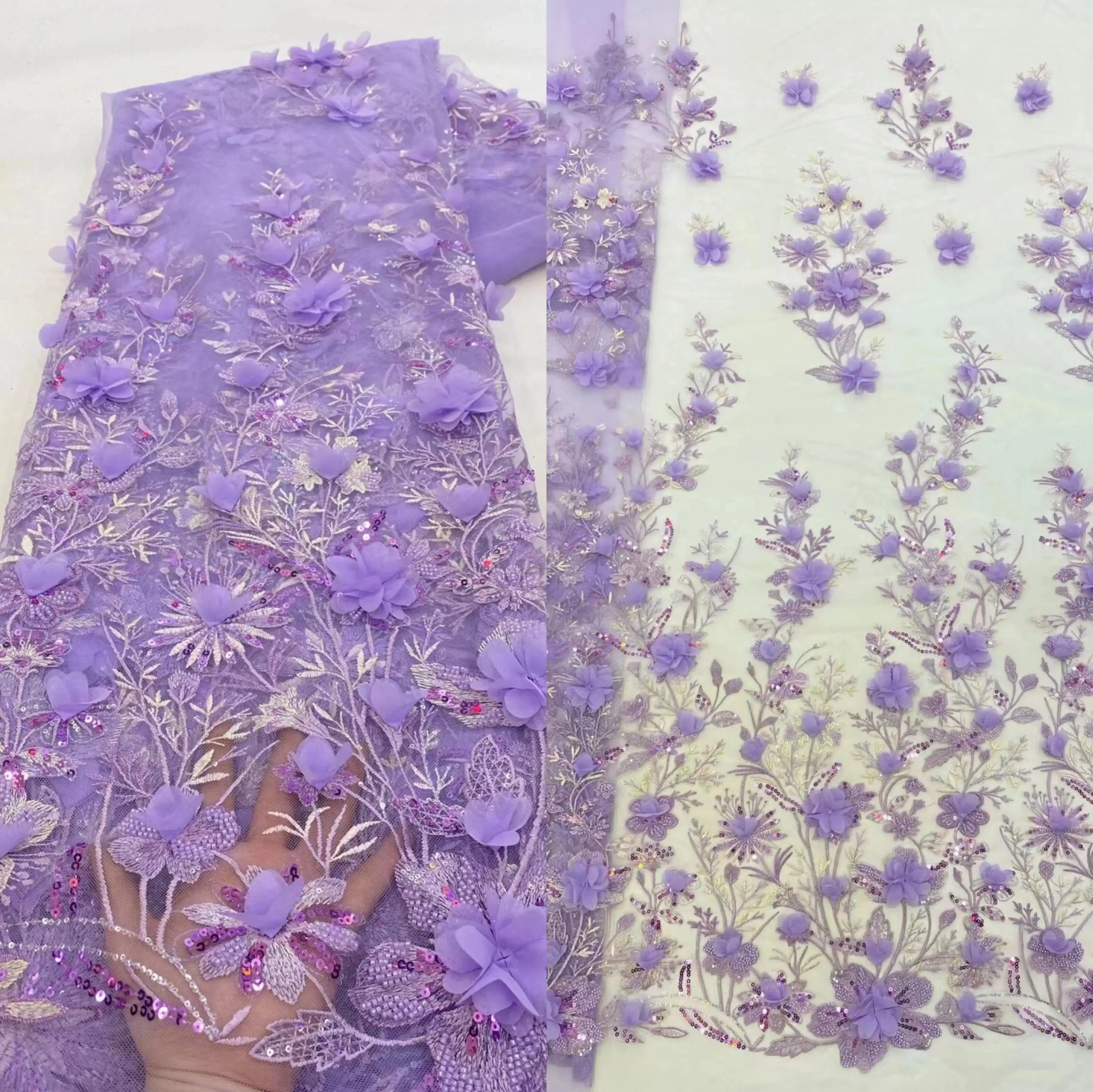5 YARDS / 8 COLORS / Banimia Floral Beaded Embroidery Glitter Mesh Lace  Party Prom Bridal Dress Fabric