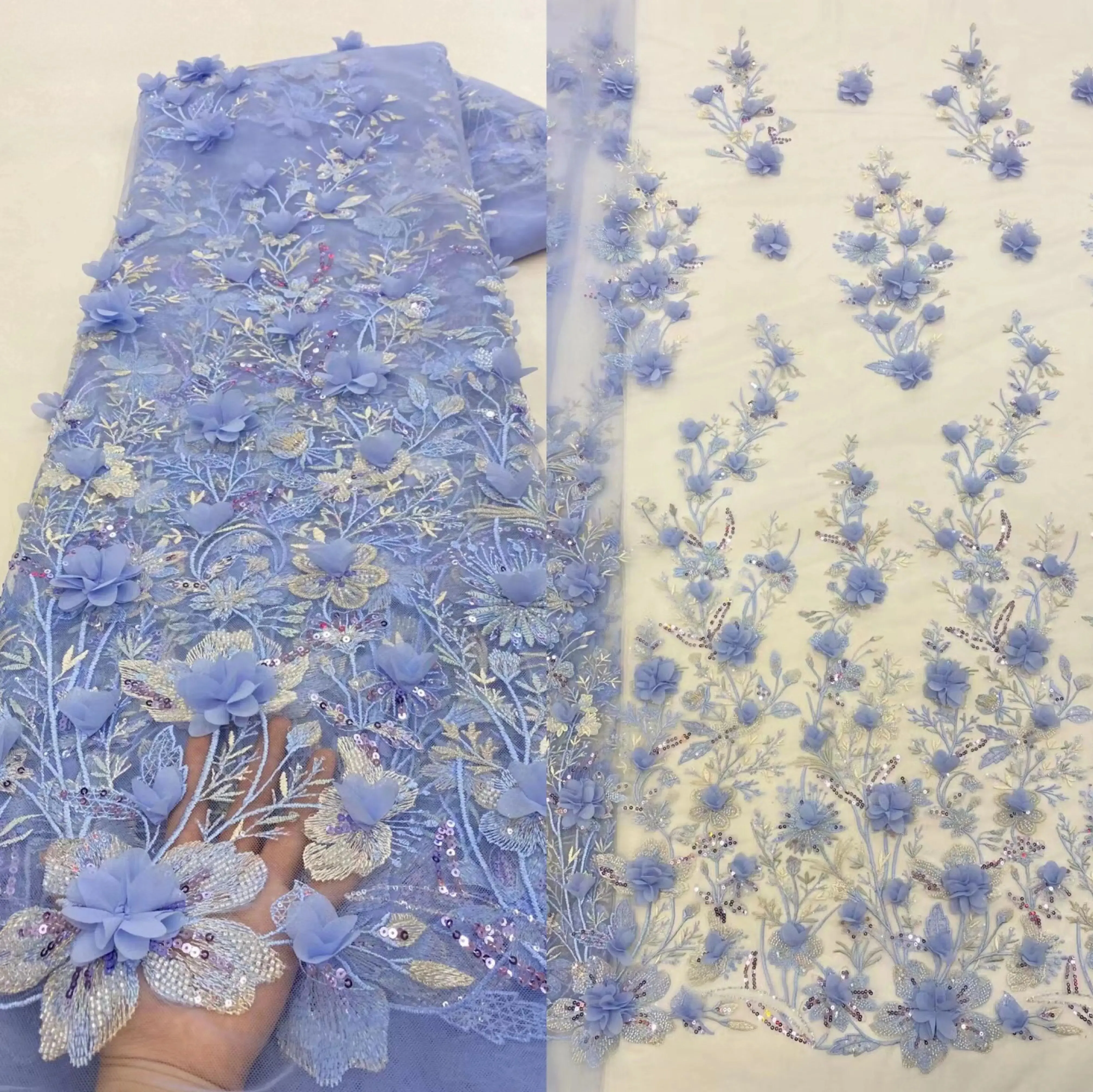 5 YARDS / 8 COLORS / Banimia Floral Beaded Embroidery Glitter Mesh Lace  Party Prom Bridal Dress Fabric