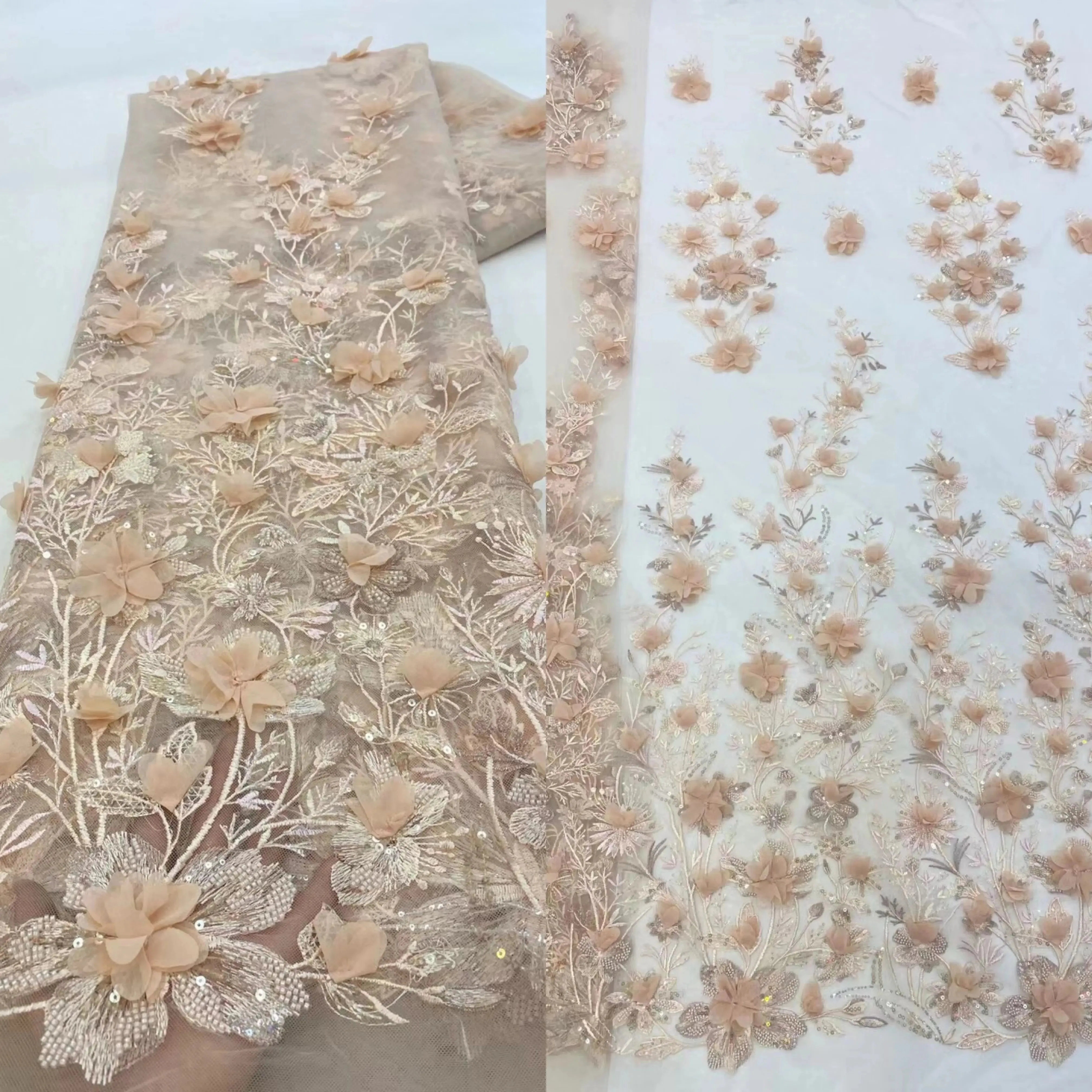 5 YARDS / 8 COLORS / Banimia Floral Beaded Embroidery Glitter Mesh Lace  Party Prom Bridal Dress Fabric