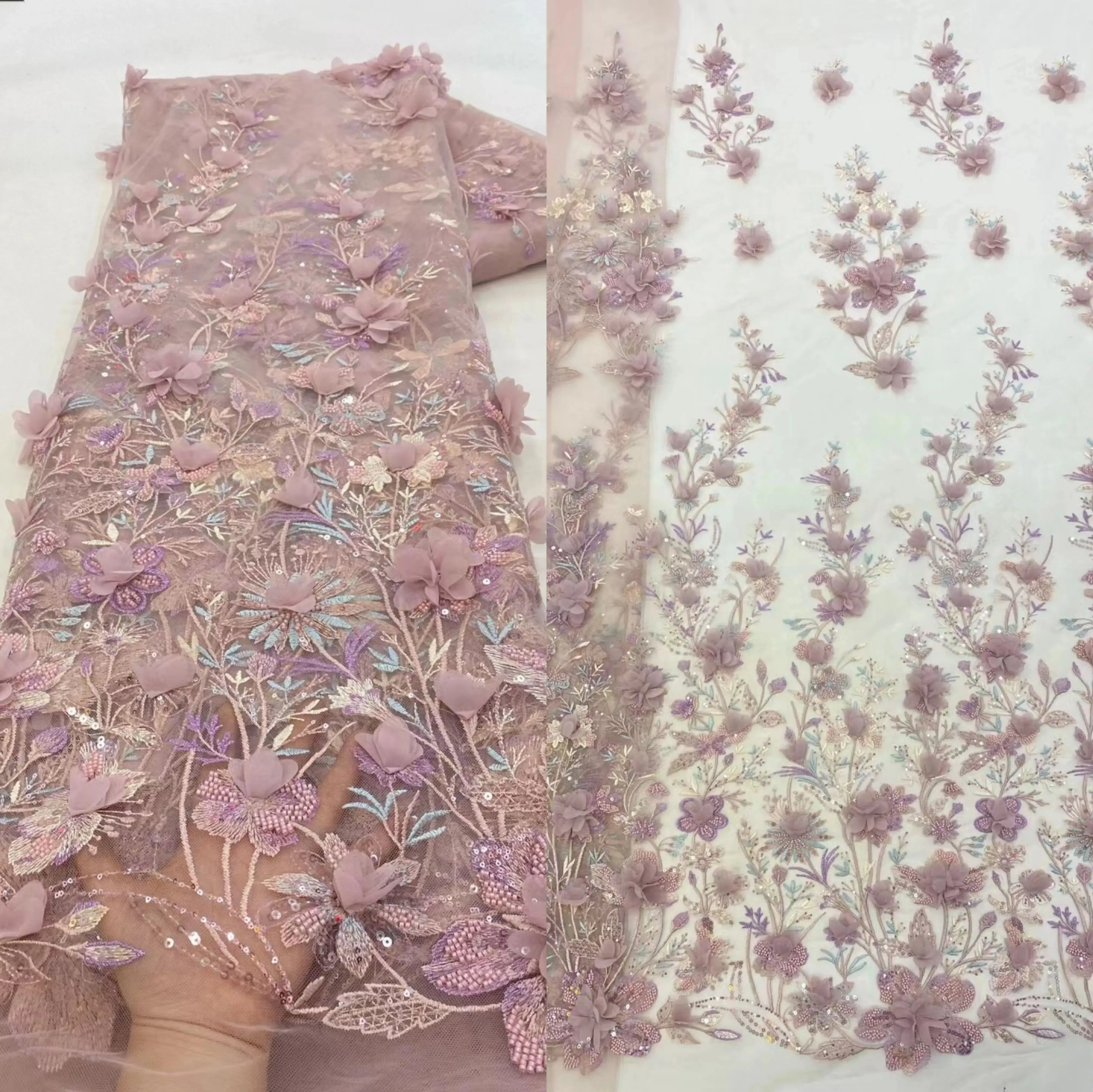 5 YARDS / 8 COLORS / Banimia Floral Beaded Embroidery Glitter Mesh Lace  Party Prom Bridal Dress Fabric