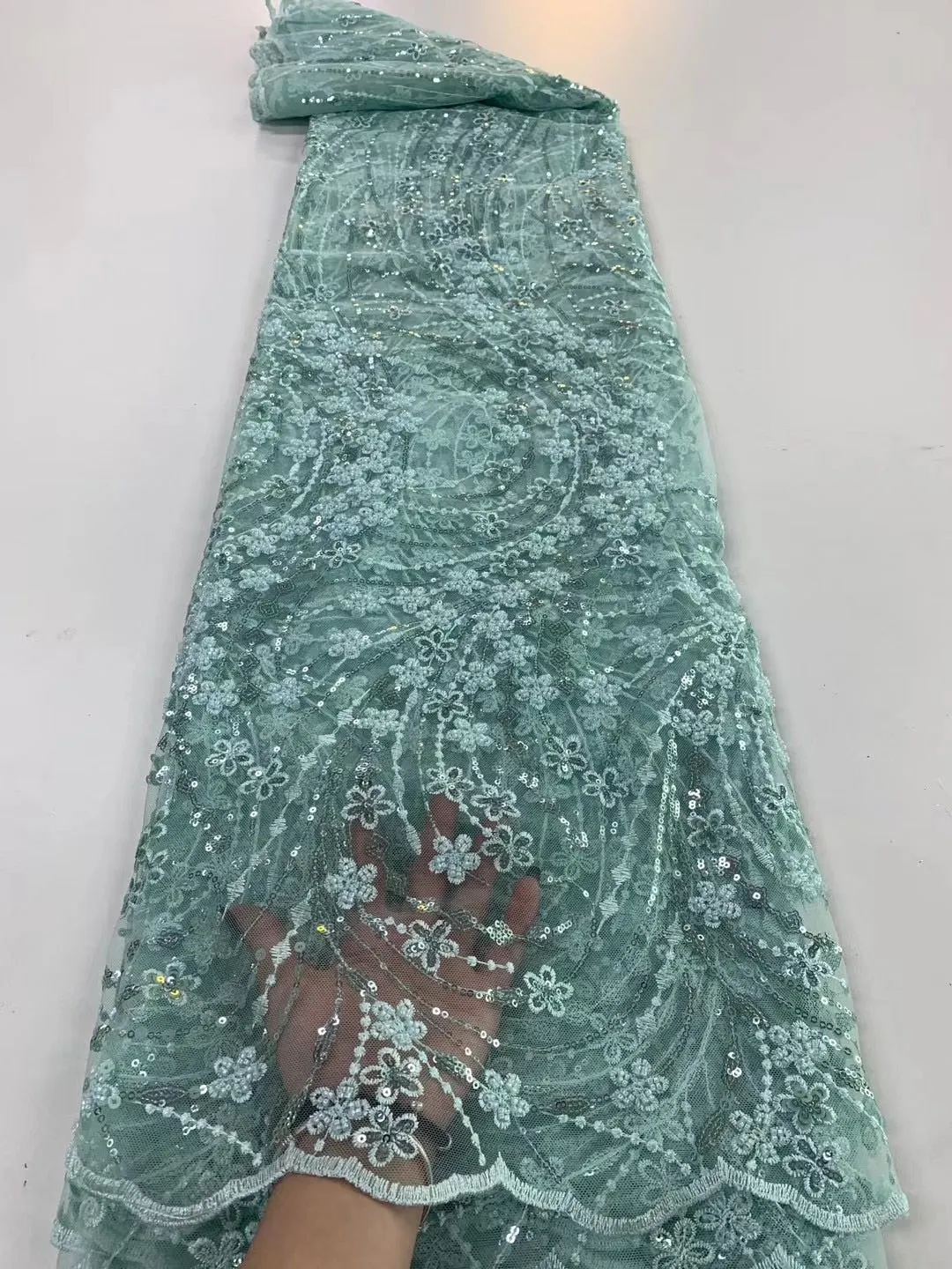 5 YARDS / 8 COLORS / Joelle Floral Beaded Glitter Embroidery Mesh Lace Wedding Party Prom Bridal Dress Fabric