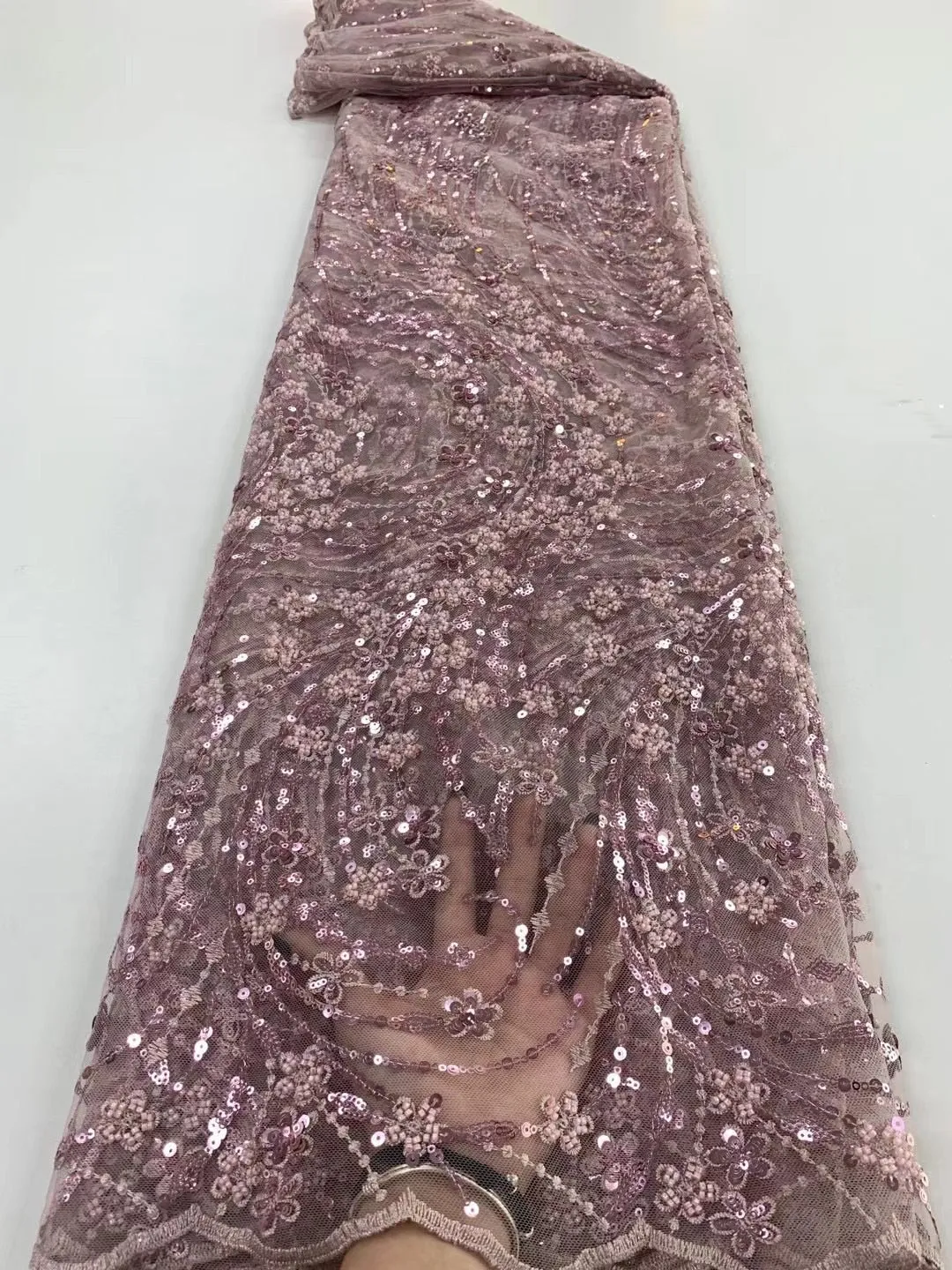 5 YARDS / 8 COLORS / Joelle Floral Beaded Glitter Embroidery Mesh Lace Wedding Party Prom Bridal Dress Fabric