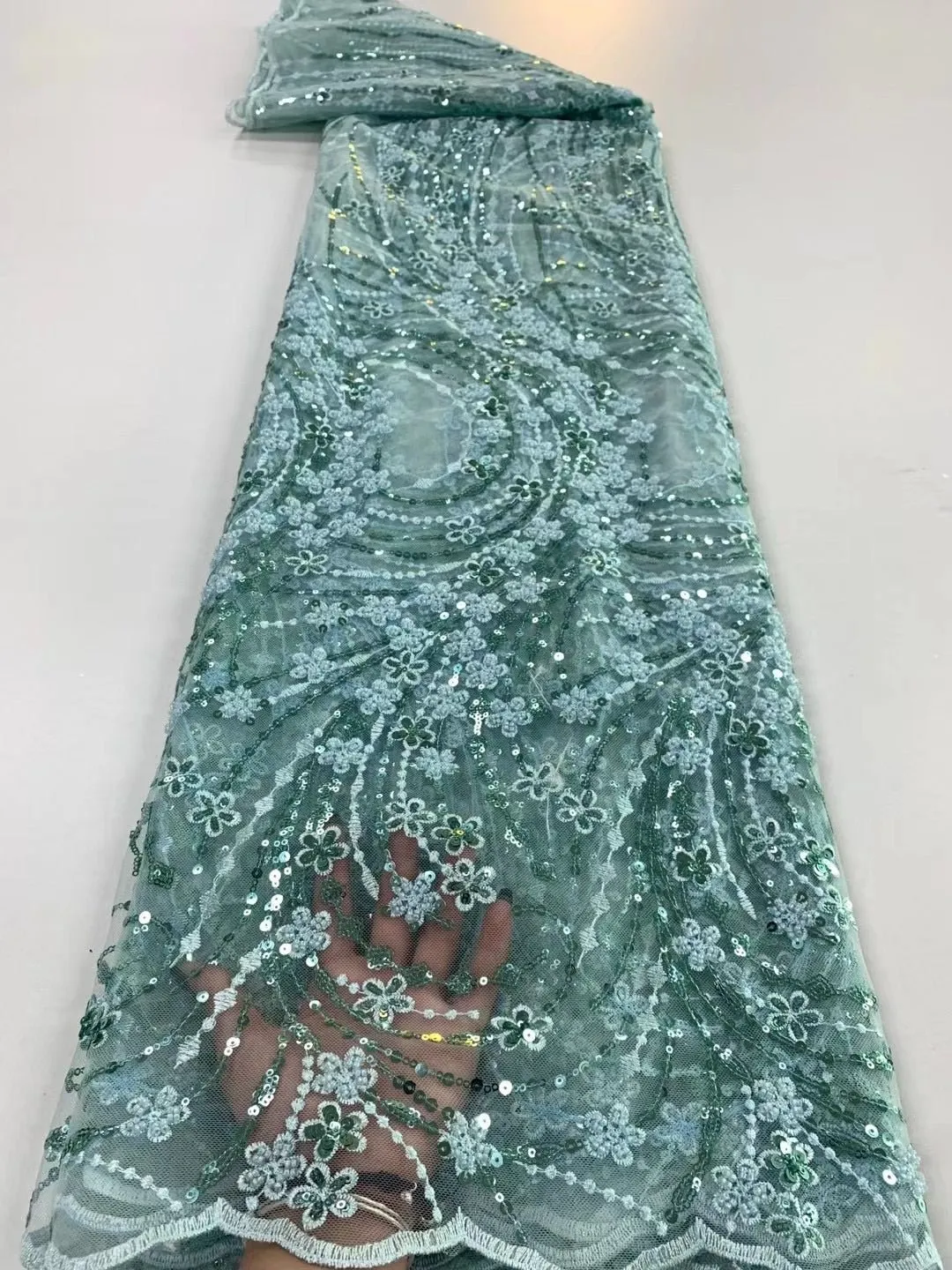 5 YARDS / 8 COLORS / Joelle Floral Beaded Glitter Embroidery Mesh Lace Wedding Party Prom Bridal Dress Fabric
