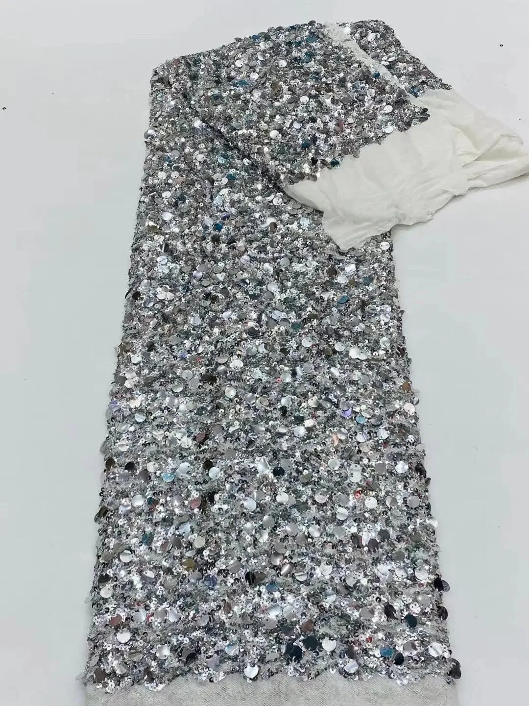 5 YARDS / 8 COLORS / Peamanth Sequin Beaded Embroidery Tulle Mesh Lace Dress Fabric