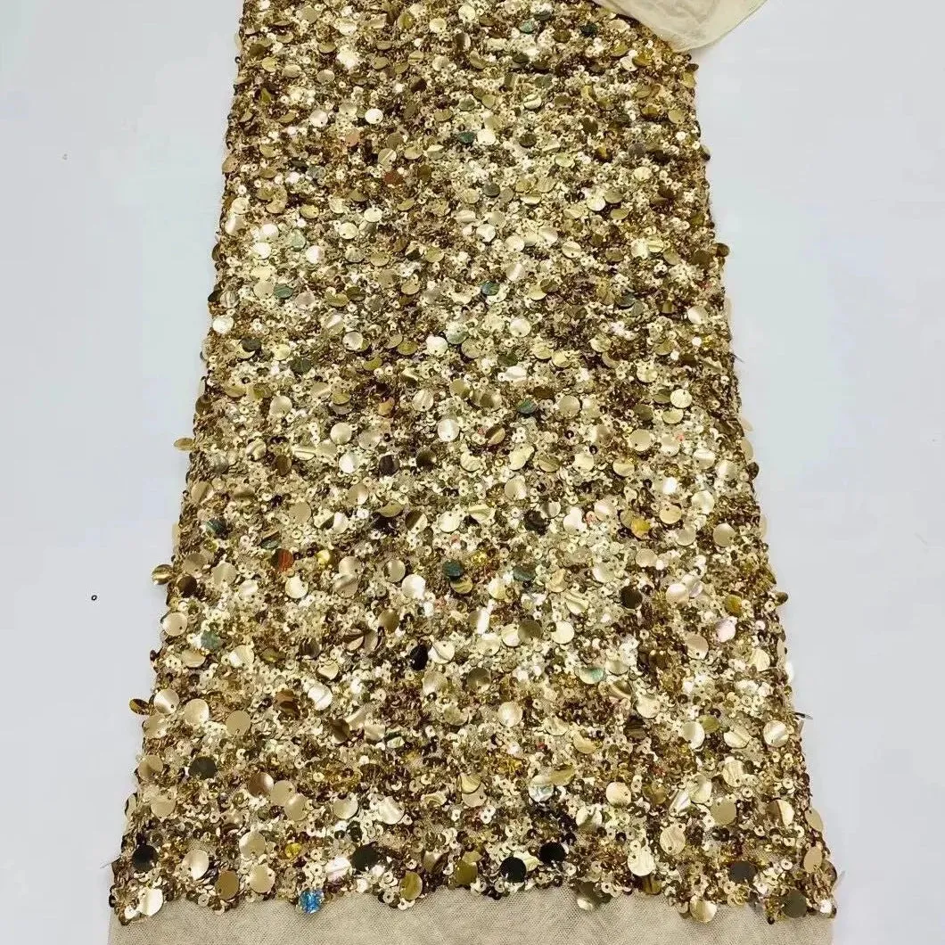 5 YARDS / 8 COLORS / Peamanth Sequin Beaded Embroidery Tulle Mesh Lace Dress Fabric