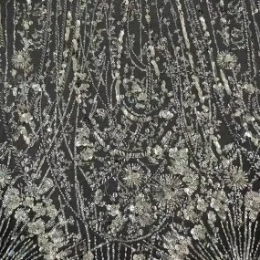 5 YARDS / Lizéa Starburst Ivory Beige Sequin Embroidery Tulle Mesh Sequin Lace Party Prom Bridal Dress Fabric