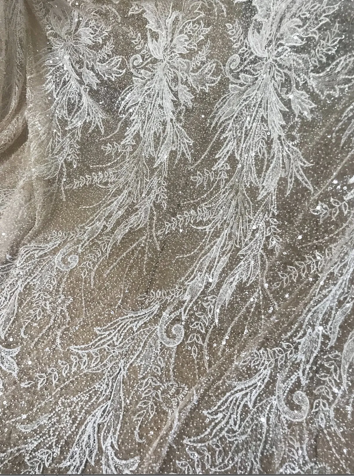 5 YARDS / Luxurious Omeris Abstract Full Beaded Glitter Embroidery Mesh Lace Party Prom Bridal Dress Fabric