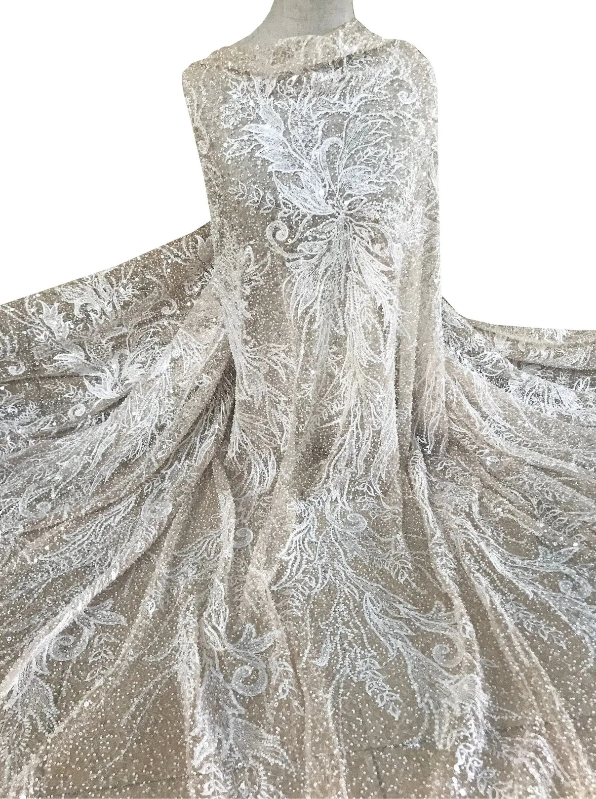 5 YARDS / Luxurious Omeris Abstract Full Beaded Glitter Embroidery Mesh Lace Party Prom Bridal Dress Fabric