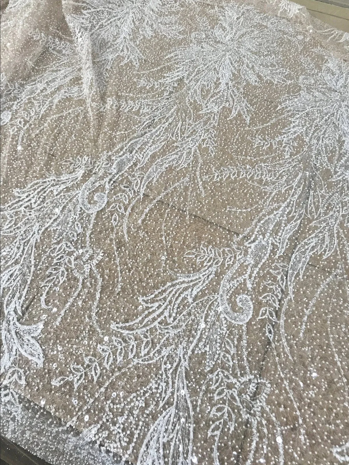 5 YARDS / Luxurious Omeris Abstract Full Beaded Glitter Embroidery Mesh Lace Party Prom Bridal Dress Fabric