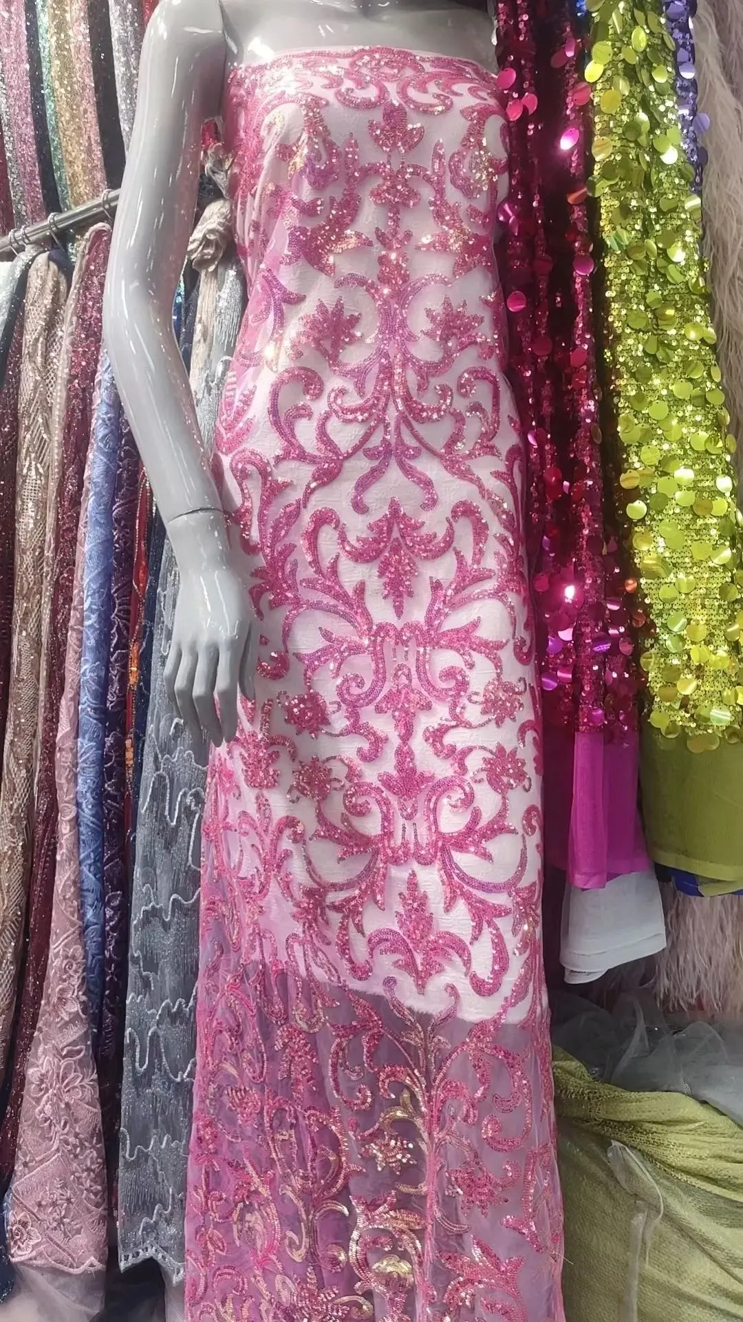 5 YARDS / Solfes Sequin Beaded Embroidery Tulle Mesh Lace Dress Fabric