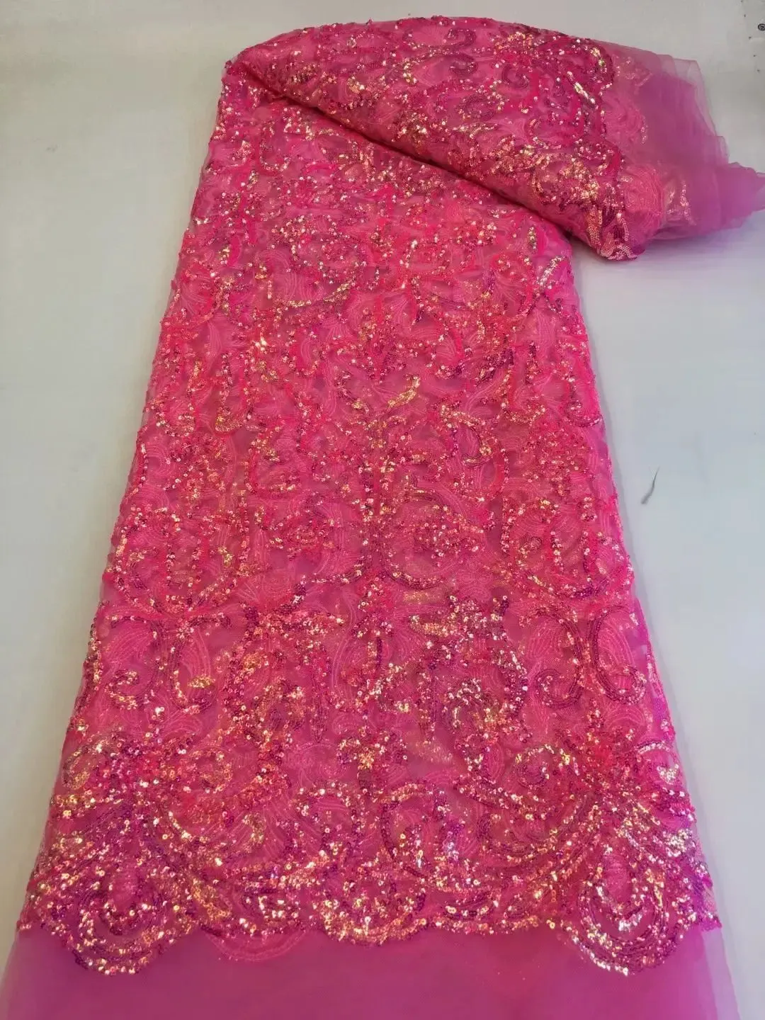 5 YARDS / Solfes Sequin Beaded Embroidery Tulle Mesh Lace Dress Fabric