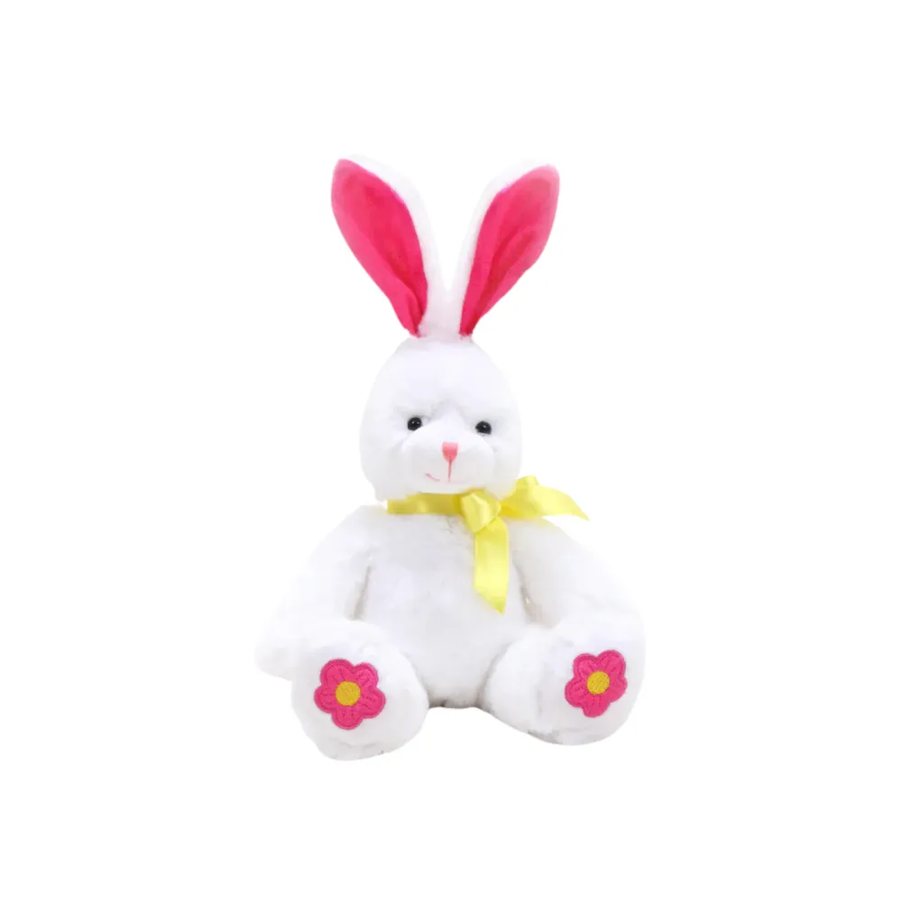 9" Long Ear Stuffed Animal Bunny with Spring Flower/Carrot accent on foot