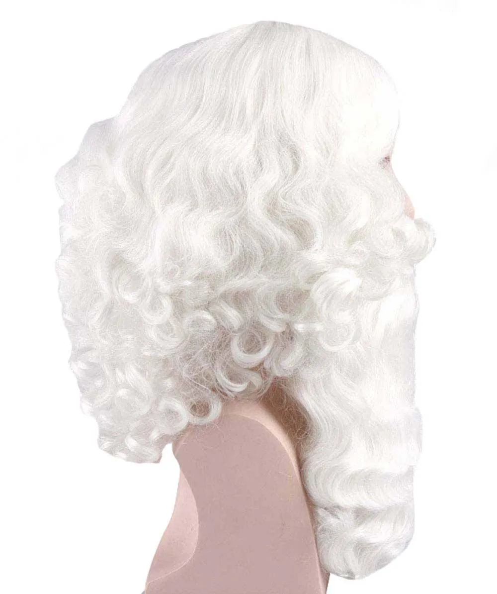 Adult Unisex White Santa Claus Wig and Beard Set| Perfect for Halloween| Flame-retardant Synthetic Fiber