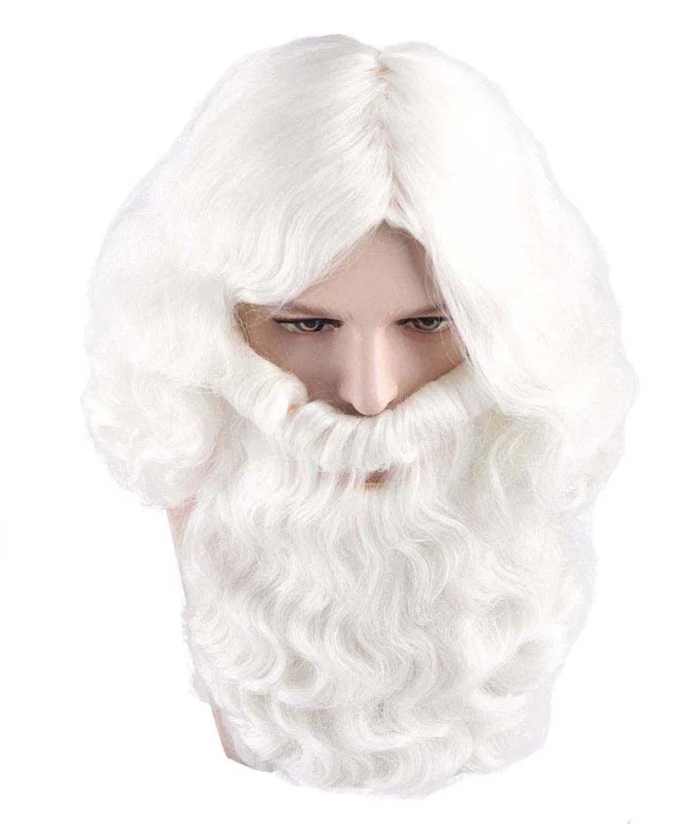 Adult Unisex White Santa Claus Wig and Beard Set| Perfect for Halloween| Flame-retardant Synthetic Fiber
