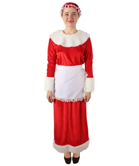 Adult Women’s Mrs Claus Christmas Velvet Red Female Santa Dress Costume