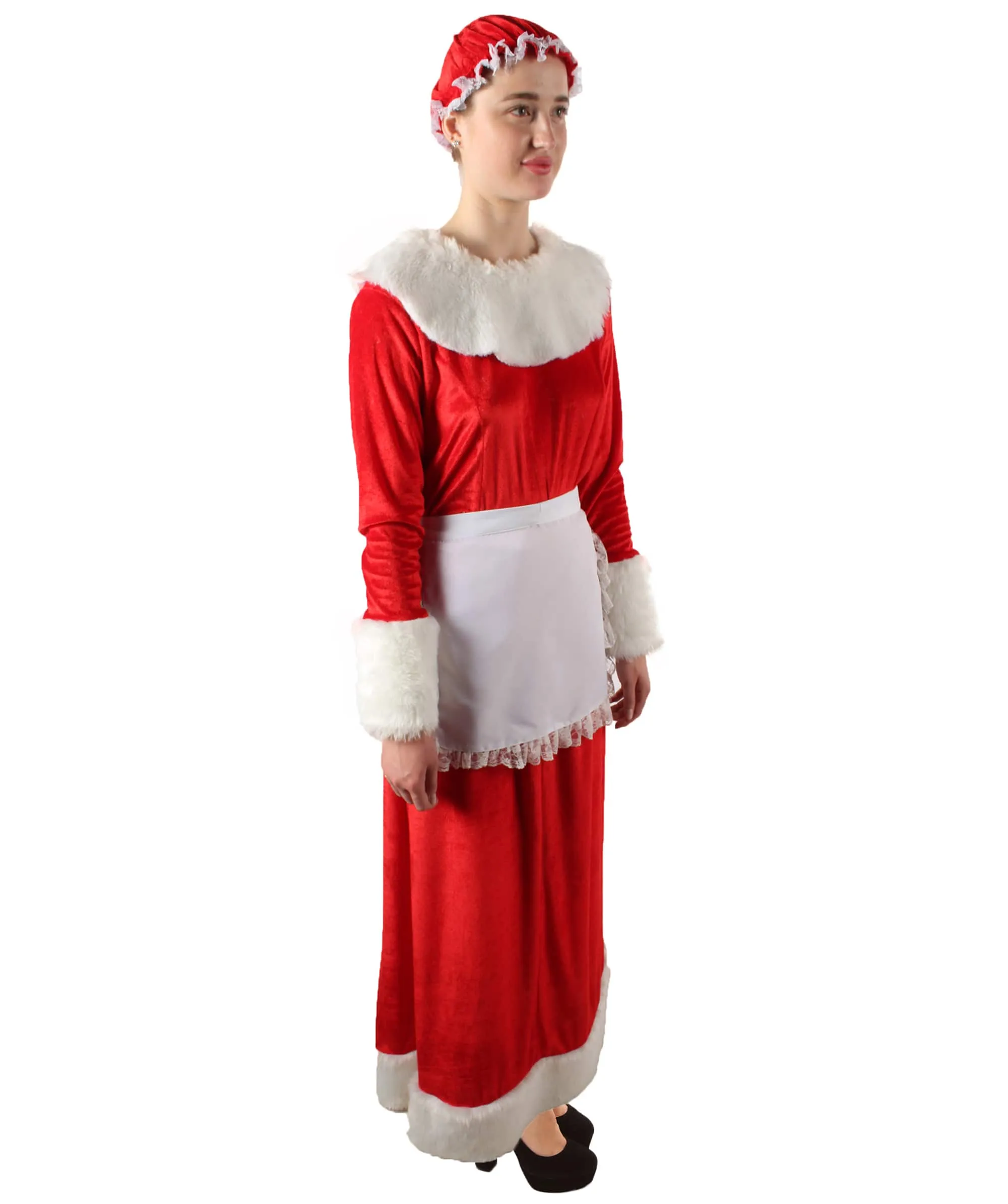 Adult Women’s Mrs Claus Christmas Velvet Red Female Santa Dress Costume