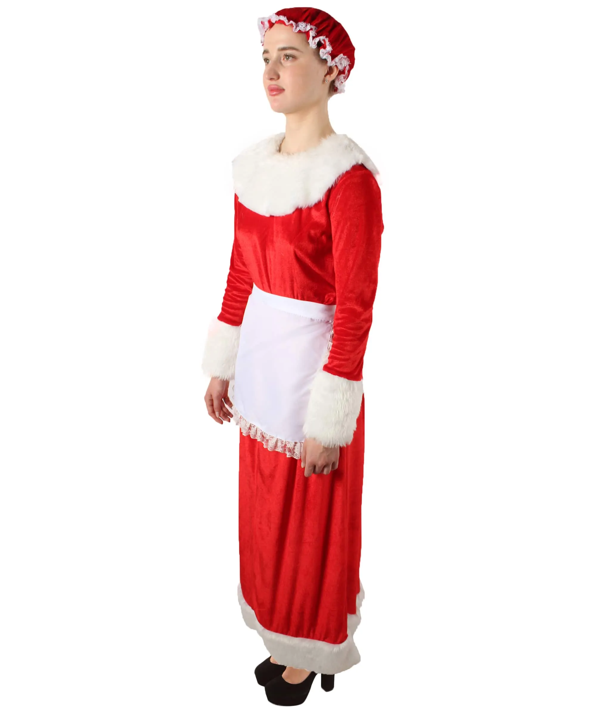 Adult Women’s Mrs Claus Christmas Velvet Red Female Santa Dress Costume