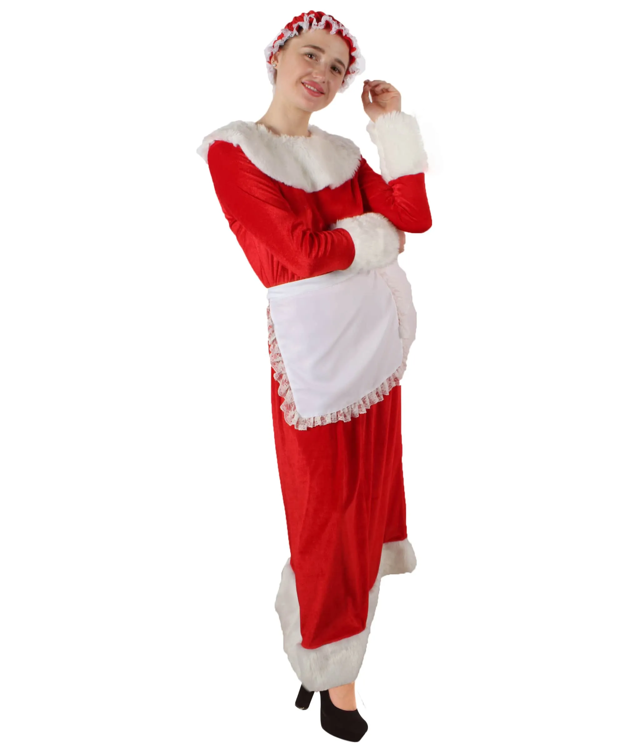 Adult Women’s Mrs Claus Christmas Velvet Red Female Santa Dress Costume