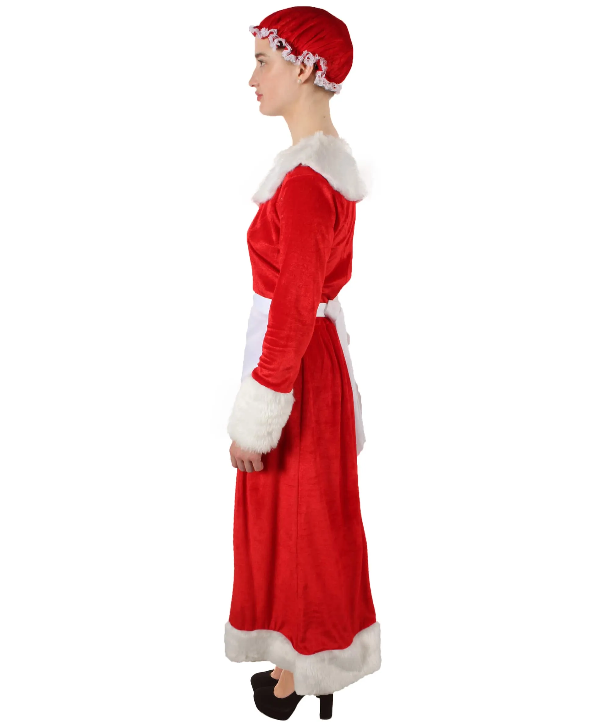 Adult Women’s Mrs Claus Christmas Velvet Red Female Santa Dress Costume