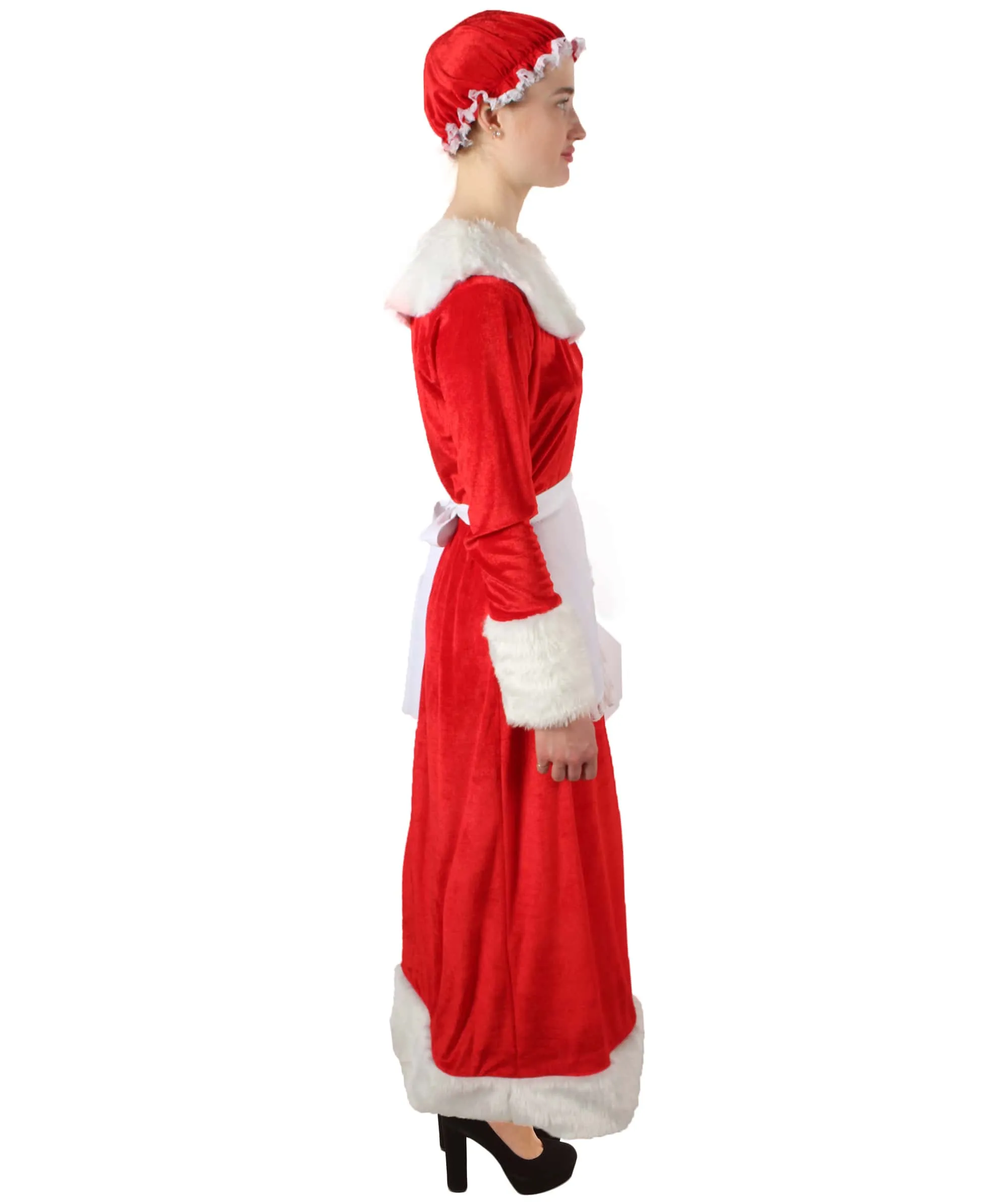 Adult Women’s Mrs Claus Christmas Velvet Red Female Santa Dress Costume