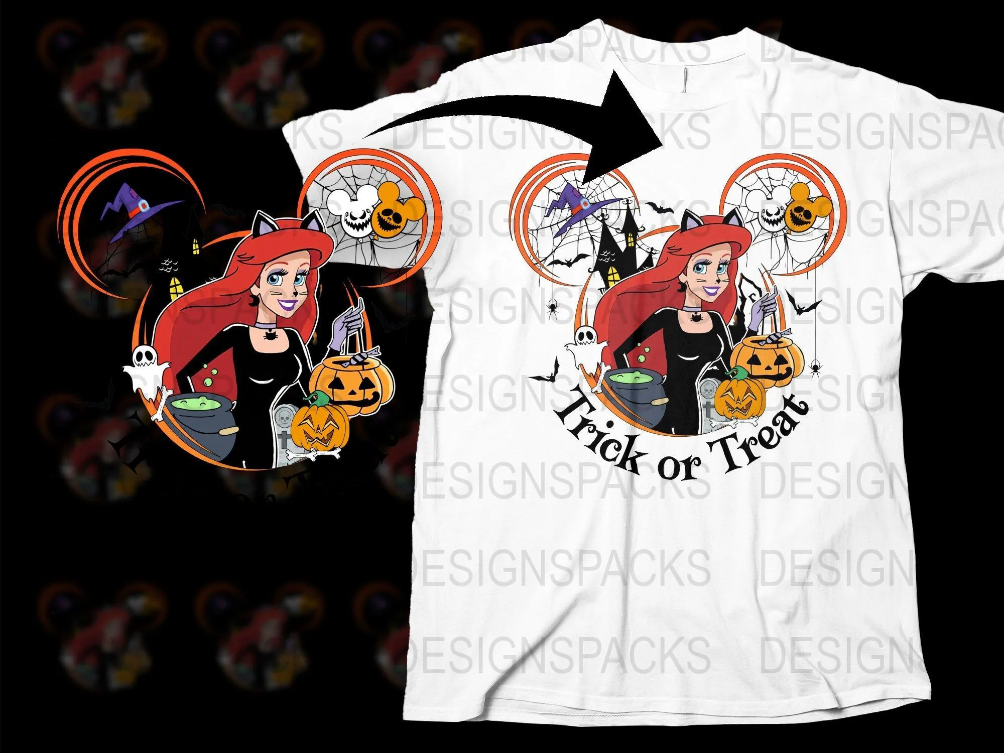 Ariel Cat Trick Or Treat Halloween Png Digital Download