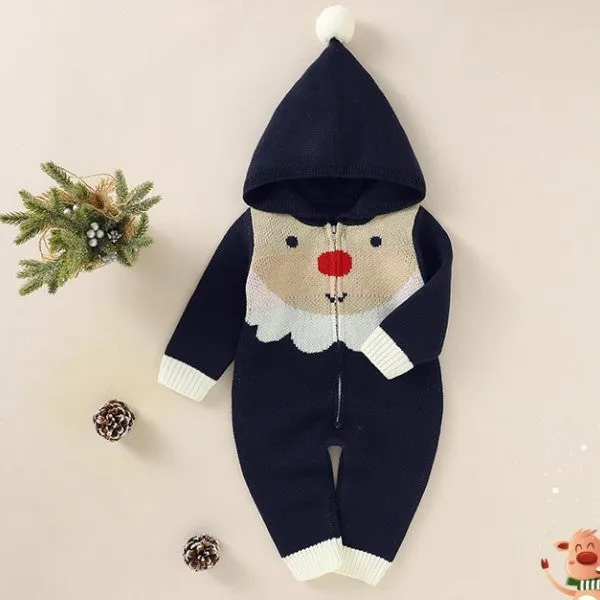 Baby Knitted Hoodied Romper Santa Claus Sweater Jumpsuit -181