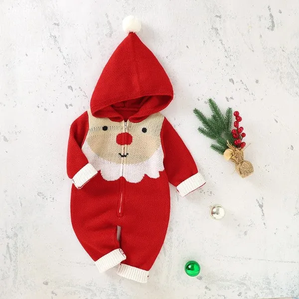 Baby Knitted Hoodied Romper Santa Claus Sweater Jumpsuit -181
