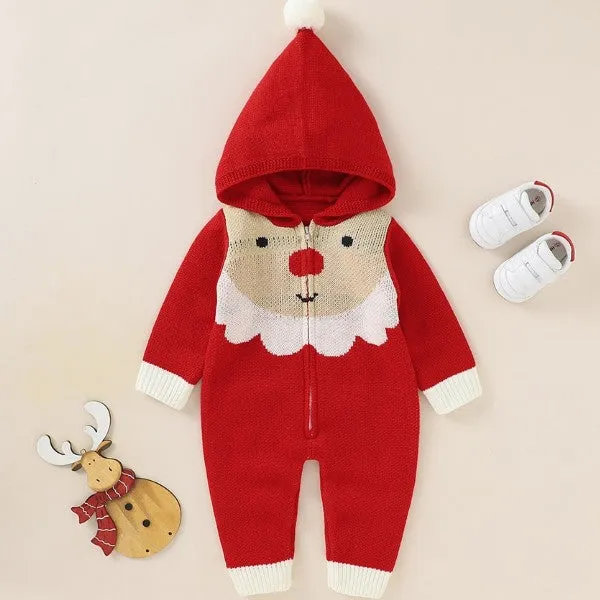 Baby Knitted Hoodied Romper Santa Claus Sweater Jumpsuit -181