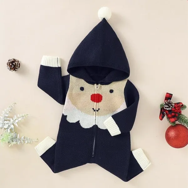 Baby Knitted Hoodied Romper Santa Claus Sweater Jumpsuit -181